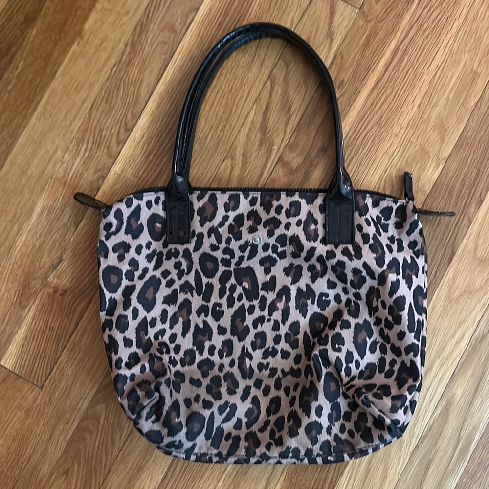 Longchamp style cheetah print shoulder bag medium size